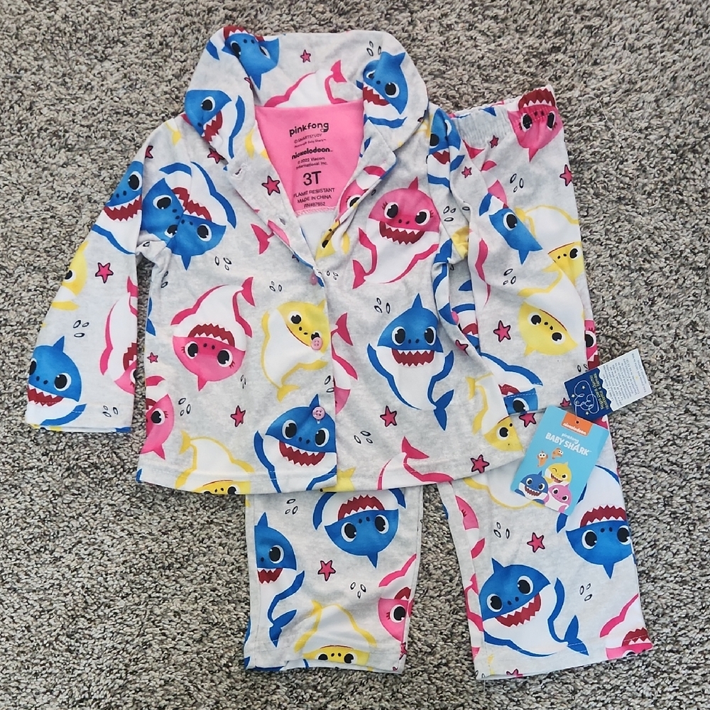 Kids Pajamas - Blue, Pink, Yellow Shark Design